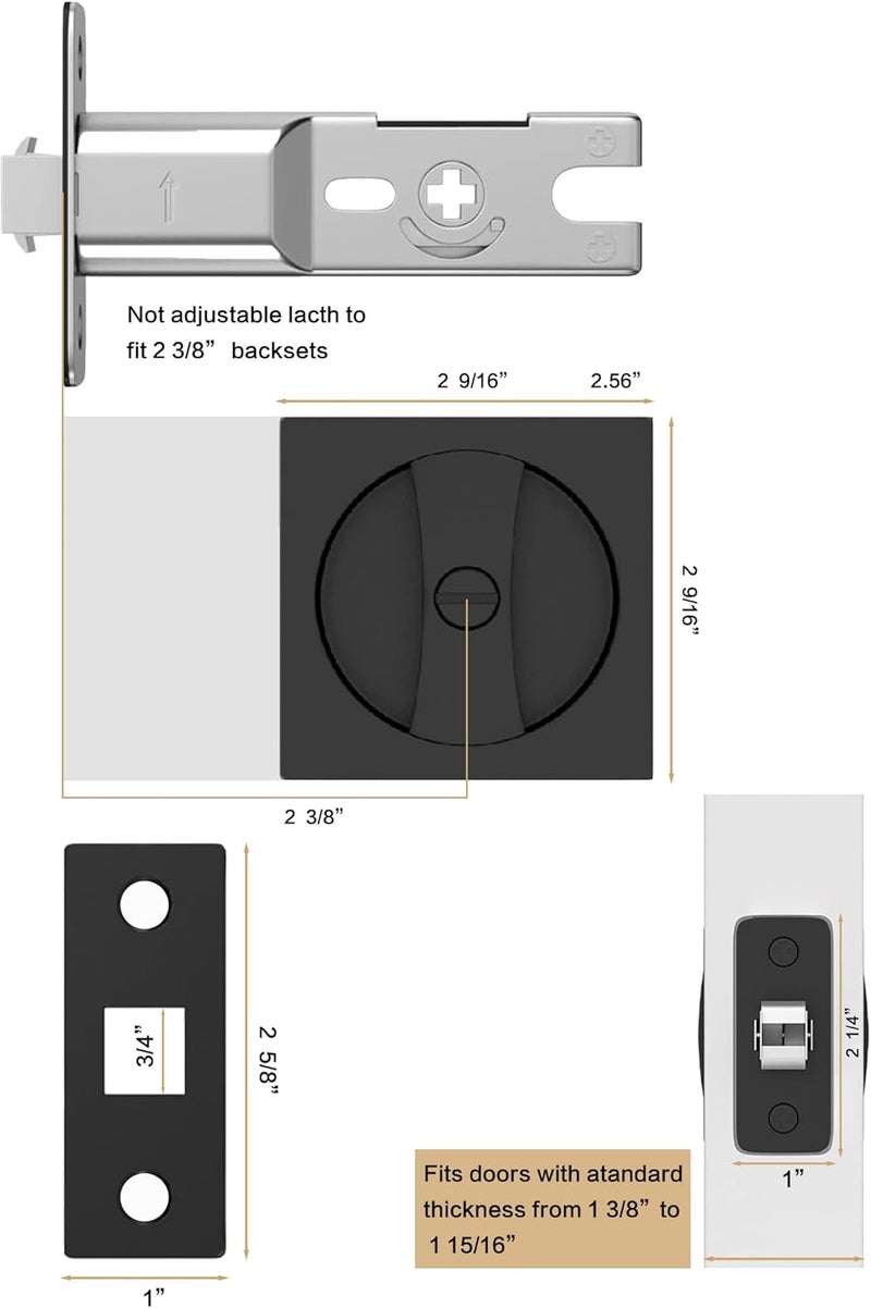 Lethato Pocket Door Hardware Black, Pocket Door Lock, Pocket Door Latch, Matte Black Contemporary Pocket Door with Privacy Lock(1 Pack, Square) - Image 3